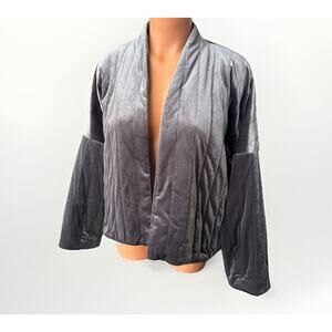 A New Day Gray Velvet Velour Puffer Jacket Size OS Open Draped Lined NWT
